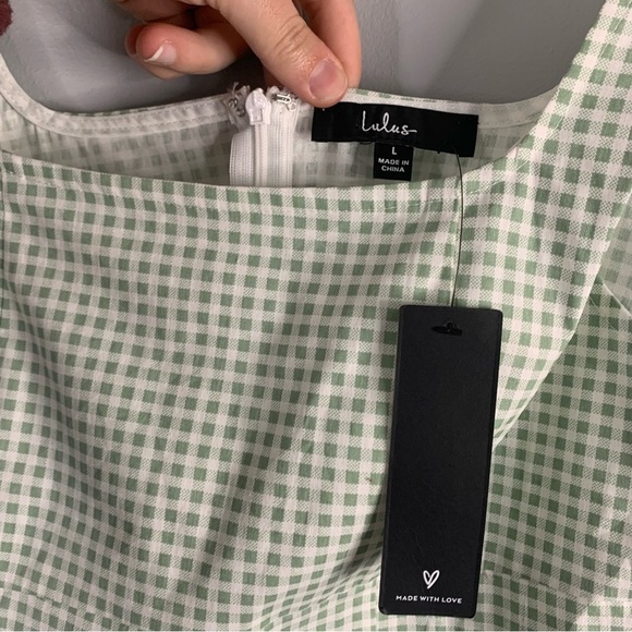 Lulus Happy Chance Green Gingham Square Neck Mini Dress Tank NWT New Large L - Picture 10 of 12